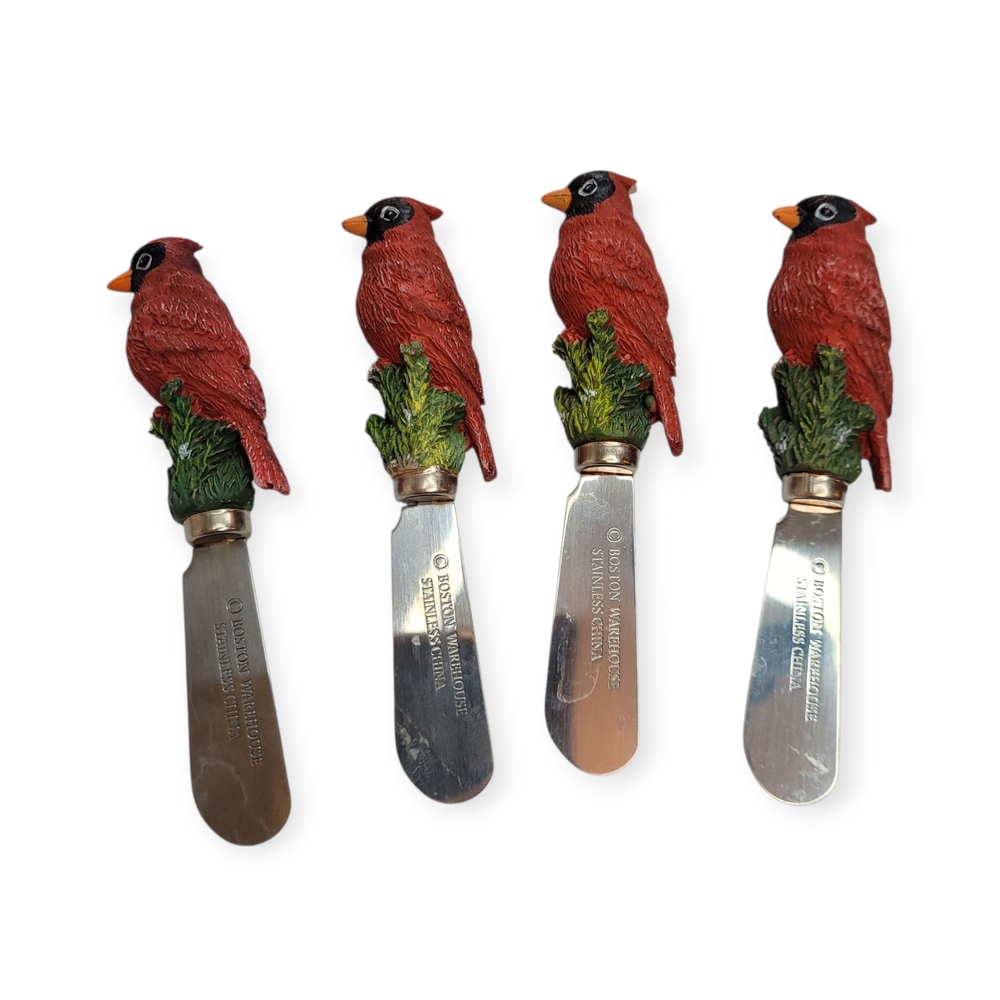 Vintage Boston Warehouse Cardinal Bird Cheese Spreaders Set Christmas Holiday
